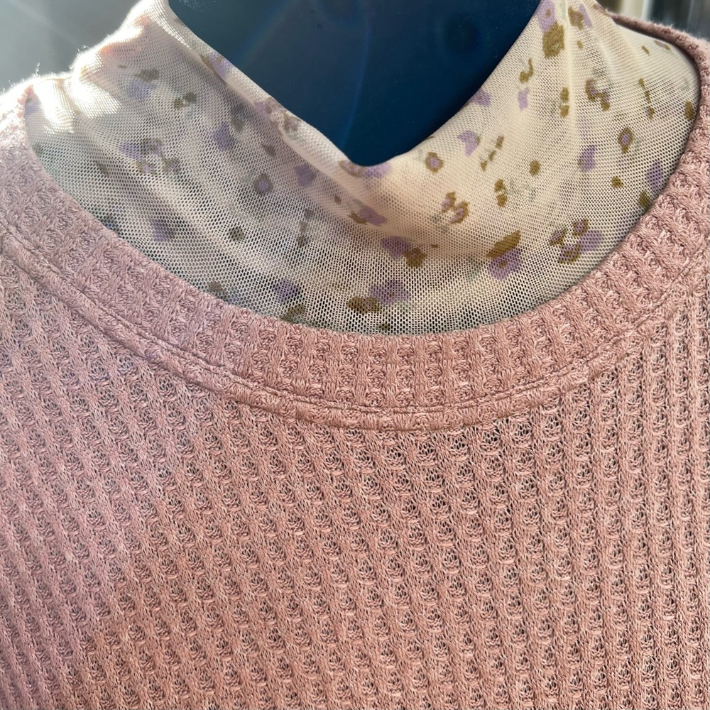 FREE PEOPLE: Sweet Escape Thermal Waffle Knit  Layered Floral Chiffon Dress..NWT - Picture 6 of 11